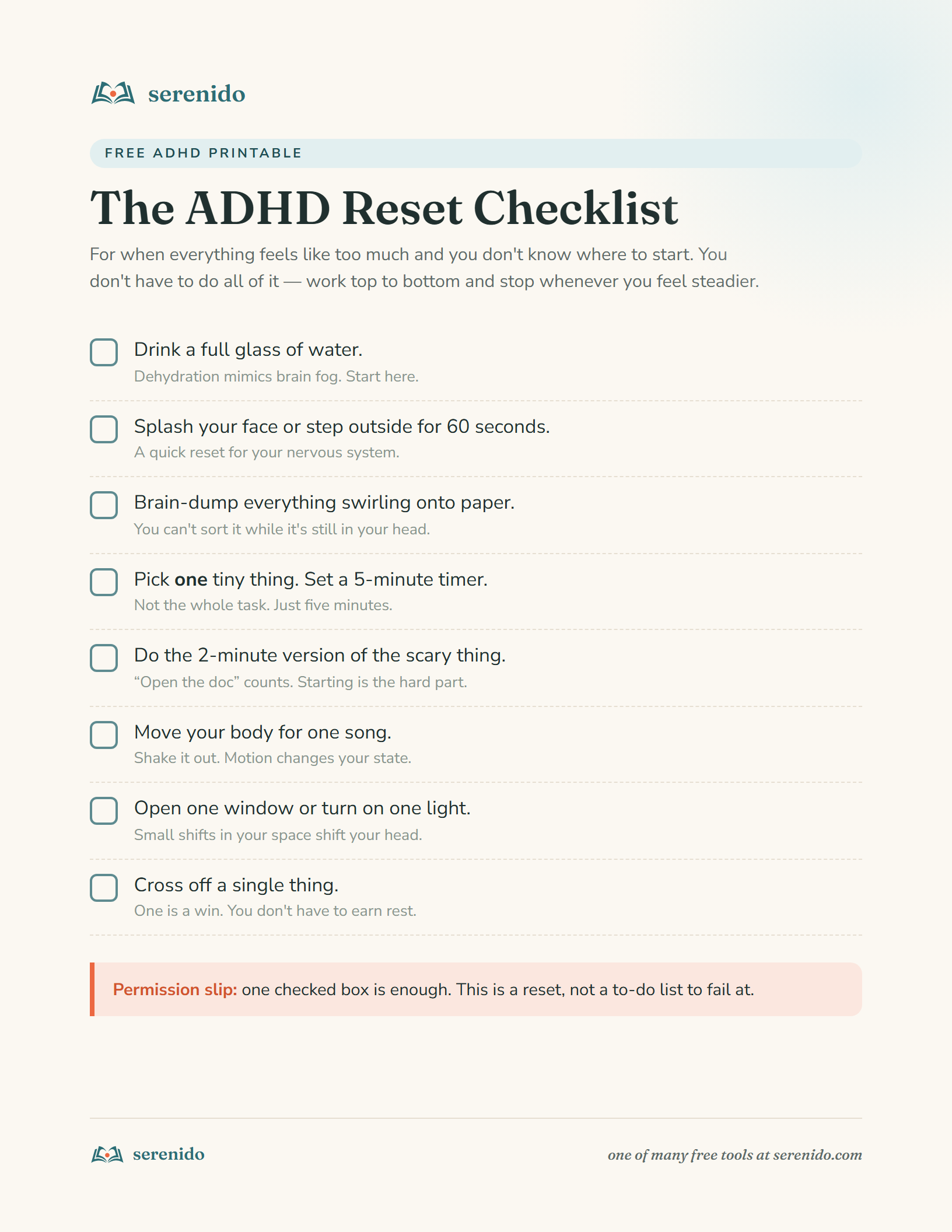Preview of the The ADHD Reset Checklist printable