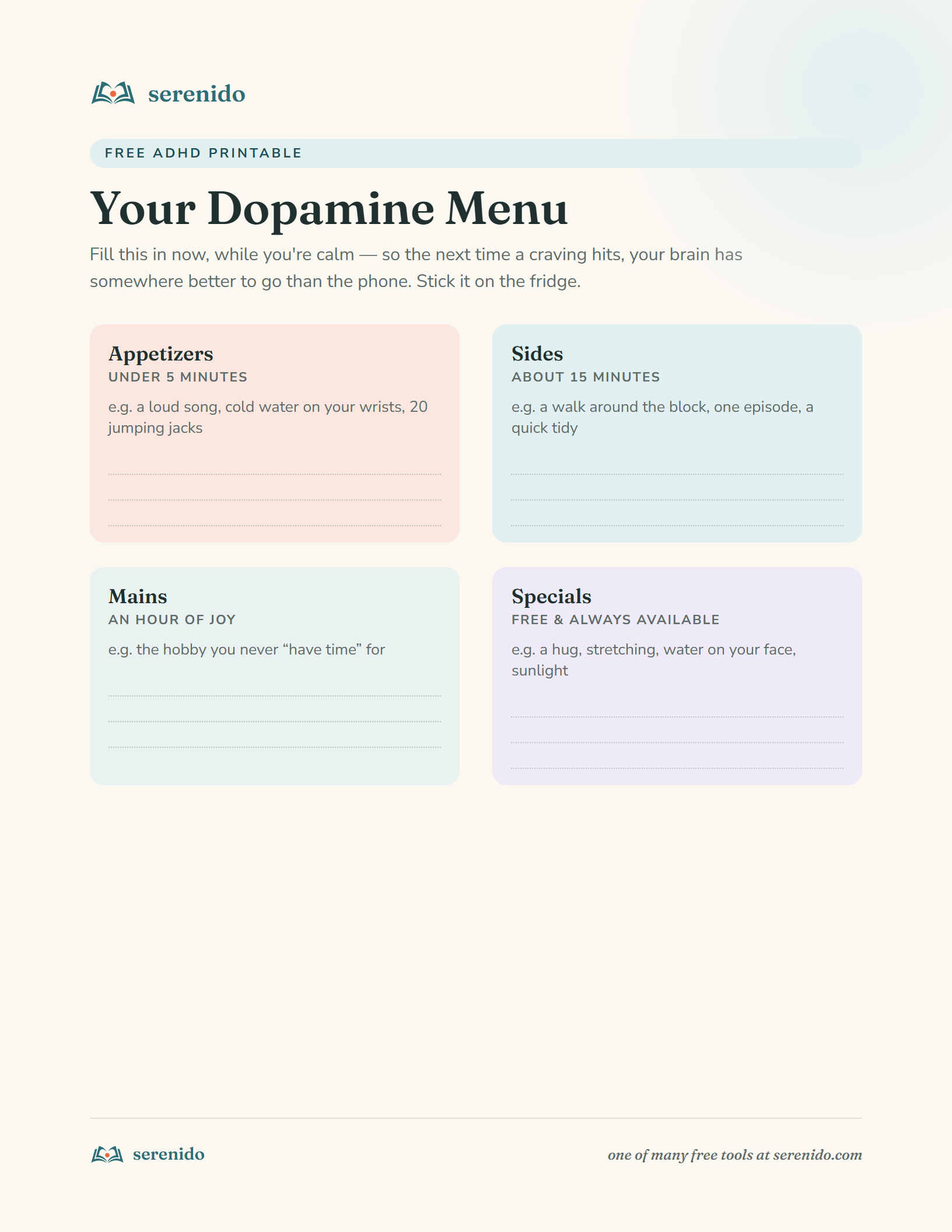 Preview of the Your Dopamine Menu printable